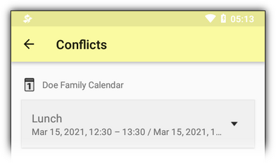 Screenshot: list of conflicts