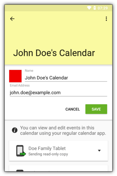 Screenshot: calendar details, editing mode