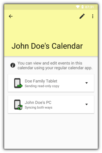 Screenshot: calendar details