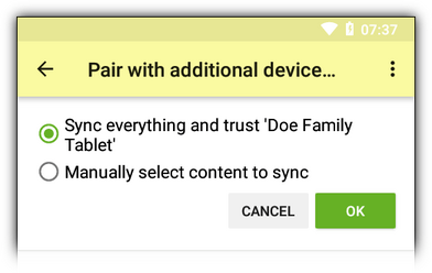 Screenshot: sync options after pairing