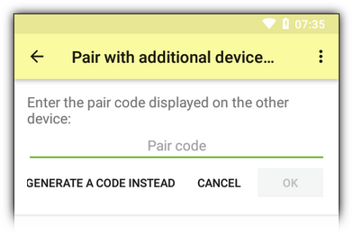 Screenshot: entering a pair code