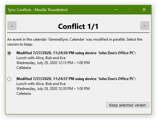 Screenshot: Konflikt-Dialog mit Termin